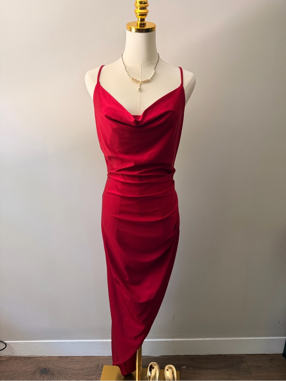 Red Cowl Neck Slip Dress - Elegant Women's Dress